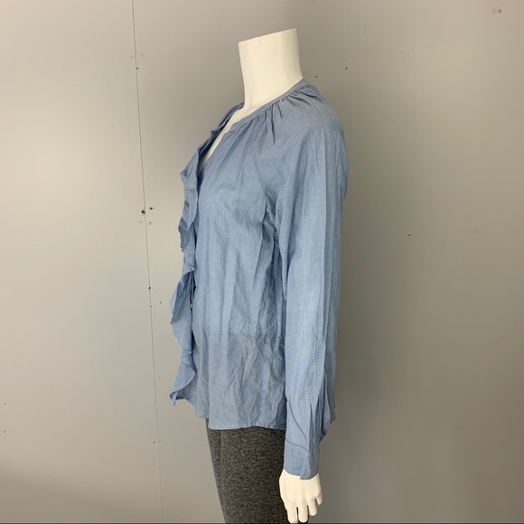 Ann Taylor Loft Collarless Ruffle Button Shirt - Picture 2 of 5